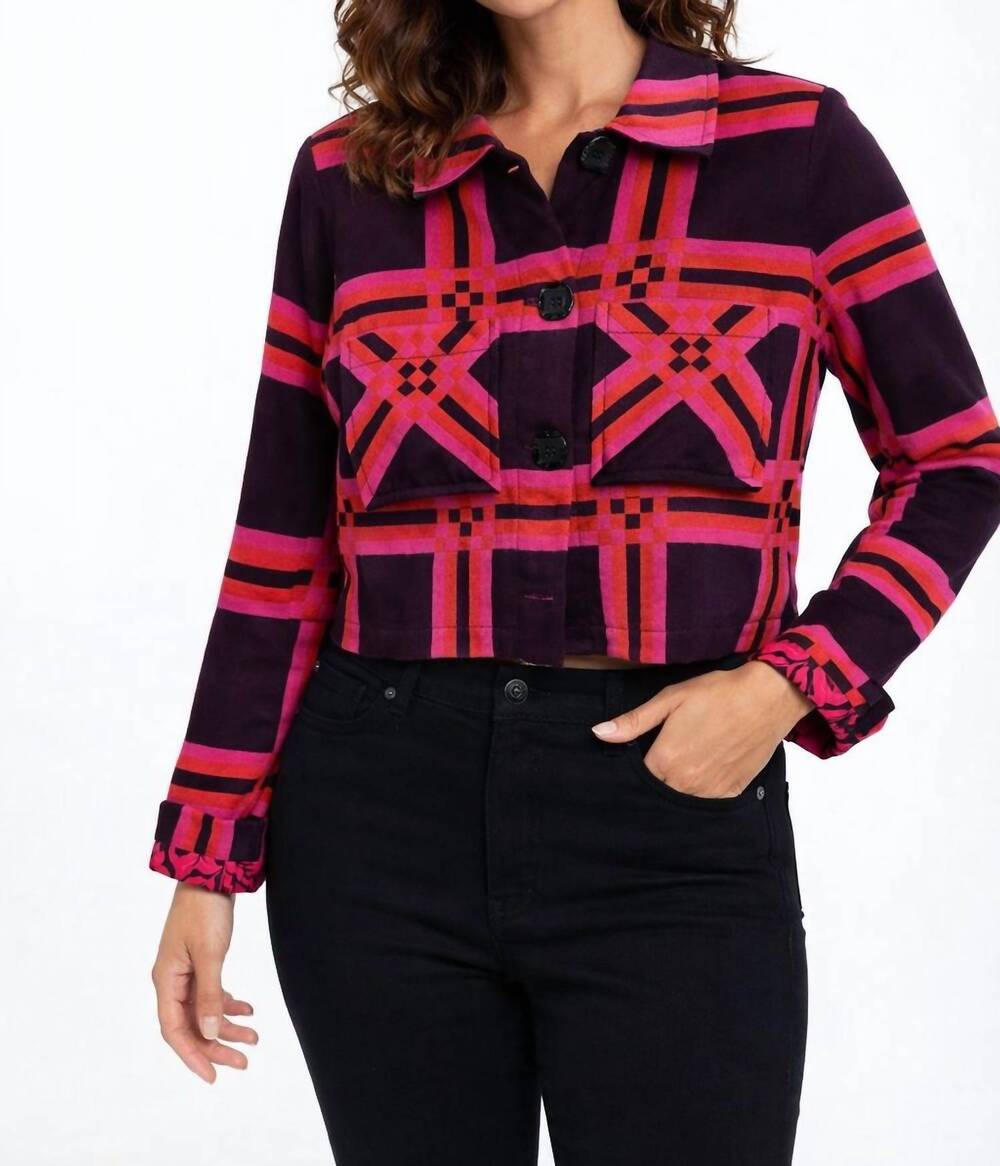 NEW IVY JANE plaid jacket in black/fuschia